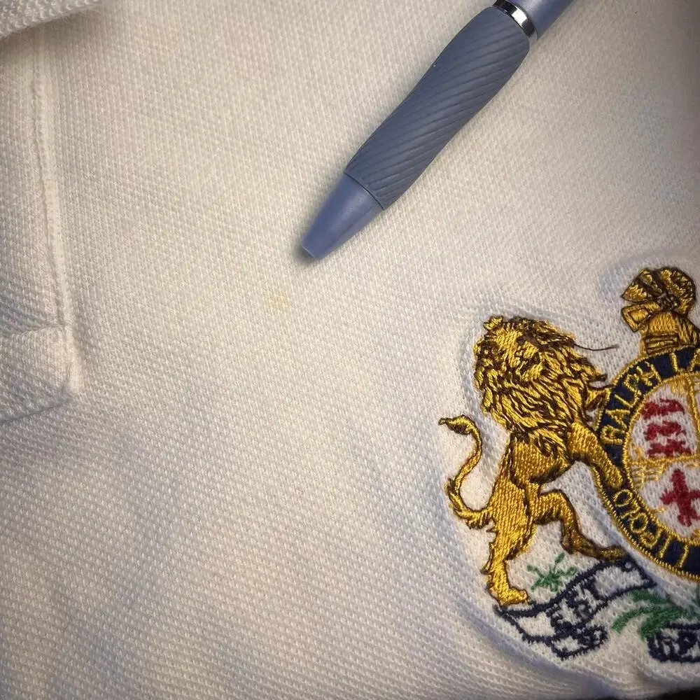 Ralph Lauren Mens Large Polo Shirt Custom Fit Golf Crest #5 White Cotton Vintage